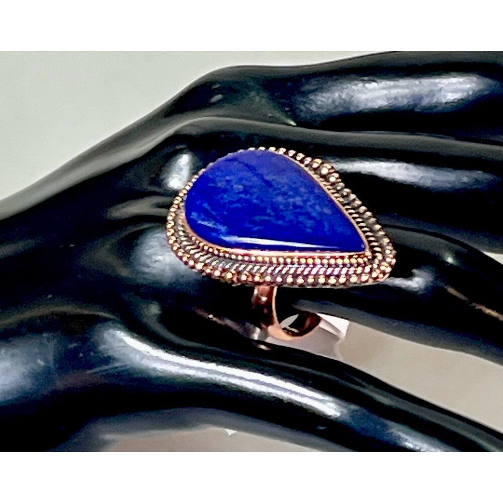 Large Southwestern Lapis Lazuli Copper Statement Ring Adjustable Size NEW - Picture 3 of 16